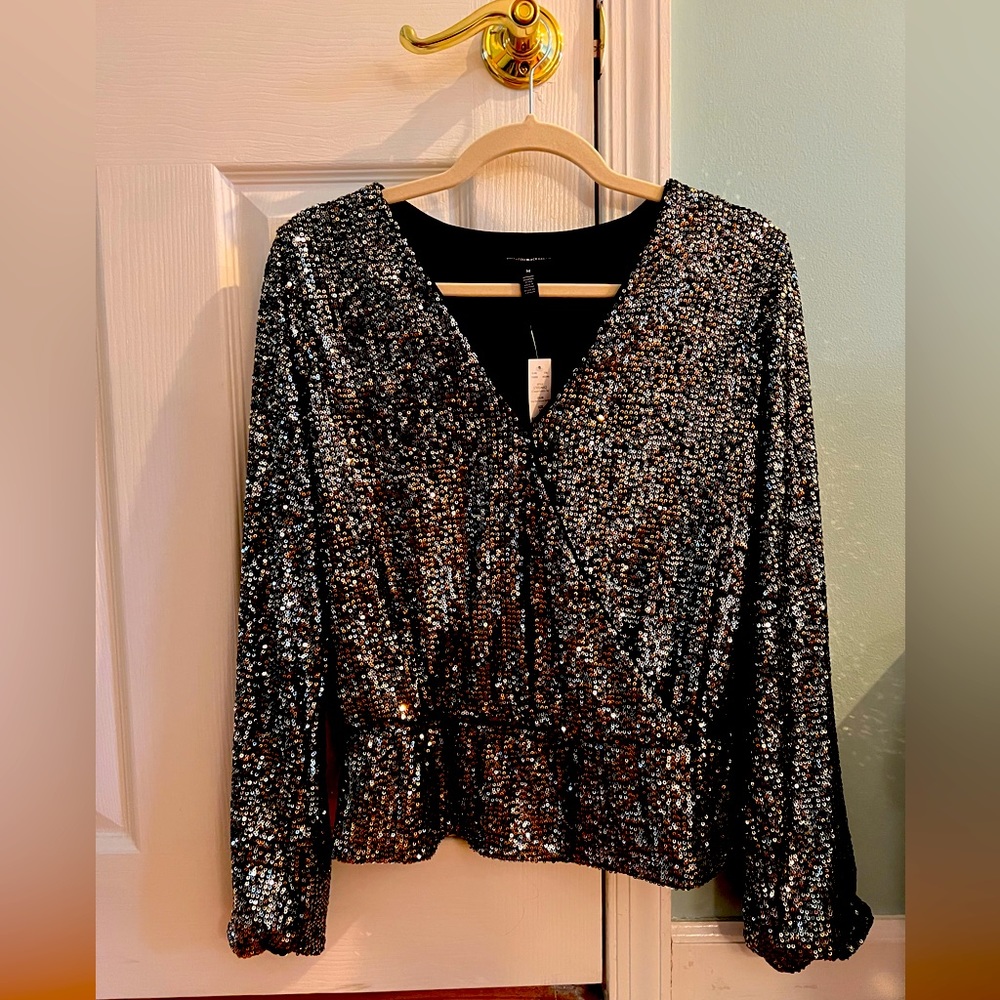 White House Black Market WHBM Sequin blouse shirt top NWT
